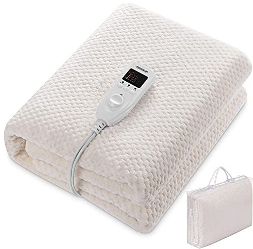 MONZANA® Heizdecke Wärmeunterbett 150x80cm 5 Stufen Timer Coral Fleece 60W Creme Wärmedecke Überhitzungsschutz waschbar