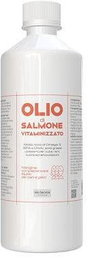 Olio di Salmone 100% | 1 litro | Integratore liquido per cani e gatti | EPA 13% DHA 18,2% e Vitaminizzato, per un Pelo Lucido e Brillante, utile per Cuore, Cute, Reni ed Articolazioni