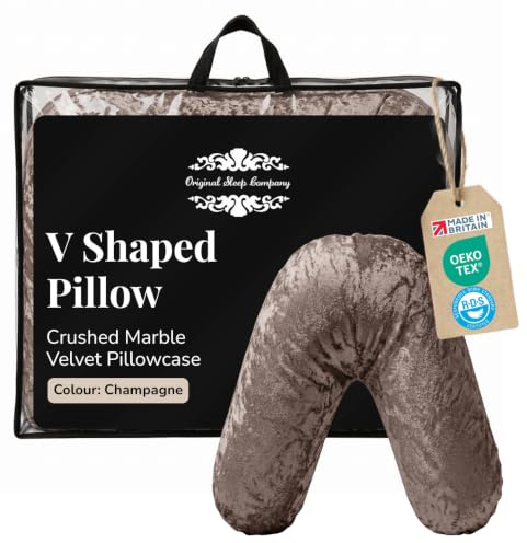 Luxury V Shaped Support Pillow with Crushed Marble Velvet Pillowcase UK Made - Soft, Lightweight & Glamorous Pillowcases – Ideal For Pregnancy and Breastfeeding