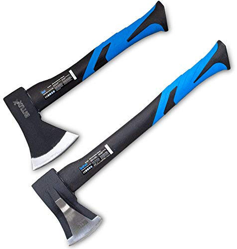 BITUXX Spaltaxt Spaltbeil Axt Beil Spalthammer Spaltkeil Fiberglas Forst Set - Die Perfekten Werkzeuge für Garten und Wald (Beil 600g + Spaltaxt 1000g)