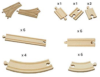 Fun World Toys Träskenor förlängningssats – 28 stycken kompatibla med Thomas Brio Bigjigs tågspår (standardexpansionspaket)