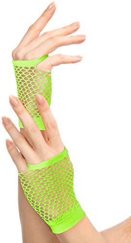 Balinco Gants en filet rock années 80/90 pour femmes & filles (vert fluo)
