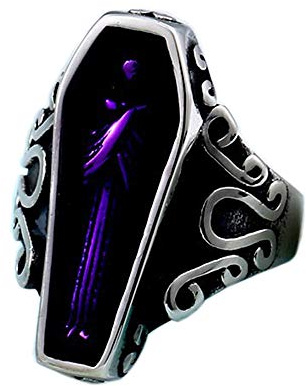 PAMTIER herr vintage porträtt vampyr kista ring, Rostfritt stål Silver