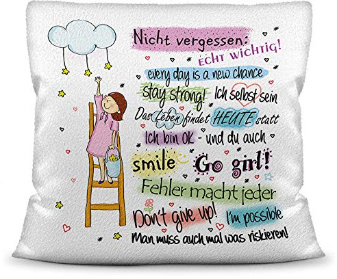 PR Print Royal Kuschel-Kissen mit Spruch inkl. Füllung für Mädchen - Go Girl - Kissen Weiß flauschig (40cm x 40cm)