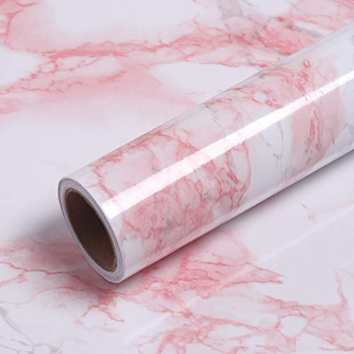 VEELIKE Papel Adhesivo Marmol Rosa Papel Pintado Marmol Vinilo Autoadhesivo Pared Papel Tapiz Habitación Papel Pared Cocina Impermeable para Muebles Papel de Pared Decorativo Salon Baño 40cm x 600cm