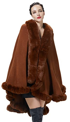 BEAUTELICATE Scialle Pelliccia Sintetica Ecologica Donna Stola Mantello Poncho Cappotto a Maglia Cardigan per Matrimonio Invernale Festa (Cammello, Taglia Unica)