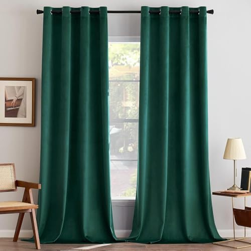 MIULEE Grün Samtvorhang Ösen 2er Set 140X160, Blickdichte Vorhänge Samt Kurz für Schlafzimmer Wohnzimmer, Wunderschön Weich Vorhang Verdunkelung Velvet Curtains, Verdunkelnd Samt Gardinen Blickdicht