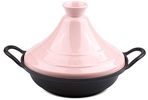 AIZYR Keramik Auflauf Tajine Topf - Home Marokkanischer Slow Cooker Pot Mit Emailliertem Gusseisen & Deckel Zum Kochen Und Eintopf,Rosa
