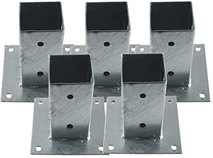 5 Stück EXCOLO Aufschraubhülse 150mm hoher Pfostenhalter verzinkt als Bodenhülse auf Beton oder festen Untergrund für Zaunträger Hülse Bodenplatte Anker (quadratisch 70x70 mm)