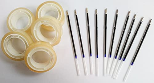 10x Kugelschreibermine blau/Kuliminen + 5 Rollen transparentes Klebeband Klebefilm 19mmx10m für Büro und Alltag immer Einsatzbereit/Ersatzminen/Kuli/Mine Kugelschreiberminen