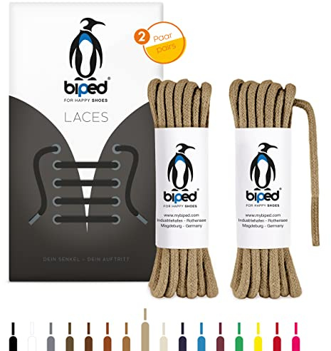 biped LACES 2 Paar runde Schnürsenkel aus Baumwolle ø 3,5 mm - reißfeste Qualitäts- Schuhbänder für Lederschuhe, Stiefel, Sneaker - für Freizeit und Sportschuhe - made in EU z2901(beige,120 cm)