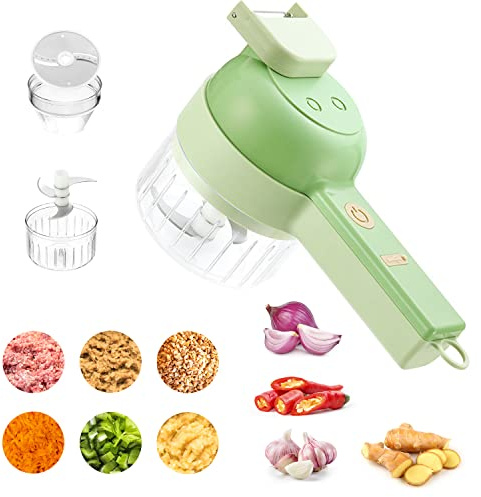 4 in 1 Handheld Electric Vegetable Cutter Set, 2022 New Electric Vegetable Chopper, Electric Food Chopper, Wireless Food Processor for Garlic Pepper Chili Onion Celery Ginger Meat with Brush, 1PCS