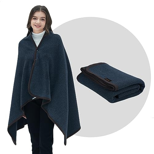 ACUSHLA Tragbare Merinowolle Decke 160x90 cm TV Decke Grau | Tragbares Design – Die weiche Merinowolldecke mit Knöpfen bietet Wärme und Komfort beim Fernsehen, Lesen und Entspannen