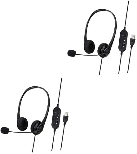 Mikikit 2pièces Casque USB Antibruit avec Microphone pour Bureau Écouteurs Stéréo Confortables pour Appels Pc Cours Ligne Et Centre Appels du Bruit Et Commandes Intégrées