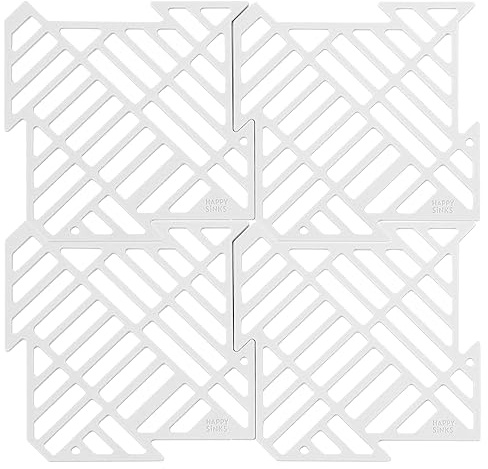Happy Sinks silikon diskho – 16,3 x 16,3 cm, vit, 4-pack – värmebeständig och reptålig – flexibel som diskho matta – mångsidigt grytunderlägg silikon