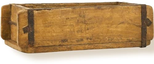 MC-Trend Scatola di legno unica a forma di mattone con finiture in metallo marrone in legno vecchio 32 cm Scatola portaoggetti rustica scatola di legno aspetto usato stile retrò rustico fatto a mano