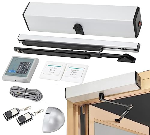 Lfhelper Automatic Swing Door Opener Kit, Door Opener and Closer 50W Heavy Duty Swing Gate Operator Opener Closer, with 2 Remote Control, 150kg/330lb Loading, DC 24V Brushless Motor
