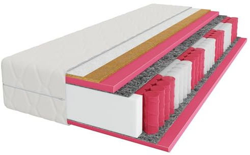 Mebligo - Matratze 90x200 cm, Taschenfederkernmatratze, Höhe 23 cm, Härtegrad H3/H4, Oko-Tex Zertifiziert, 7 Zonen Matratze mit Kokosmatte - Prestige Sleep Serie