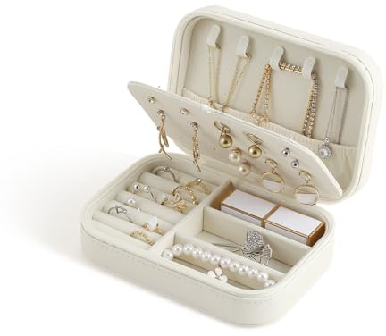 CASEGRACE Reise-Schmucketui, doppellagig, Reise-Schmuck-Organizer für Halsketten, Ohrringe, Ringe, Schmuckvitrine für Damen, Weiß