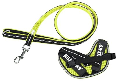 JULIUS K-9 IDC Powair Bundle - IDC Powair Hundegeschirr, Größe: 2XS/Baby 2, Neon + IDC Powairleine, Größe: 1,2 m mit Schlaufe und mit kleinen Karabiner, Neon