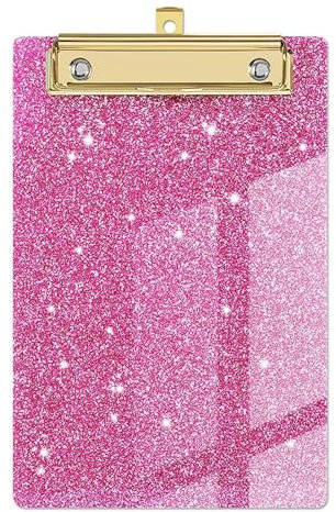 Porte-Blocs Presse-papiers à paillettes, organiseur de papier, avec Clip doré à profil bas, dossier de Menu, mémo Flash, dossier de fichiers Planchettes à Pince (Color : Pink)