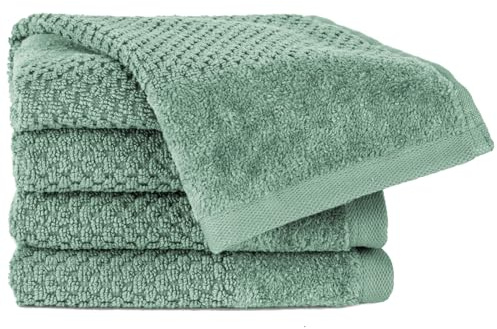 Pure Label Gästehandtuch 4er-Pack 30x50cm aus 100% Baumwolle - Salbeigrün | 100% Baumwolle, weich & saugstark - Waschbar bis 60∘C, trocknergeeignet