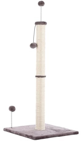 THE LICKER STORE CTR1010A Rylie Kratzbaum, 96,5 cm, aus Sisal, mit flauschigen Spielzeugen und Federbällen, Grau/Creme