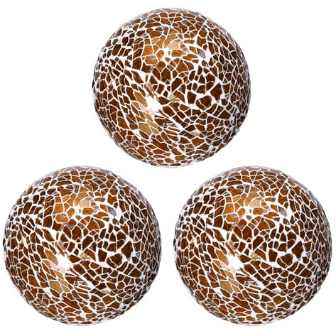 sourcing map 3Pcs Decorative Glass Balls 8cm Orbs Centerpiece Balls Mosaic Glass Ball Sphere for Decor Bowls Vases Dining Table Party, Dark Brown