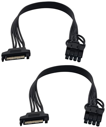 COMeap Adaptador de alimentación SATA a GPU de 8 pines, SATA a 8 pines (6+2) PCIe Cable de alimentación para tarjeta gráfica de 9 pulgadas (paquete de 2)