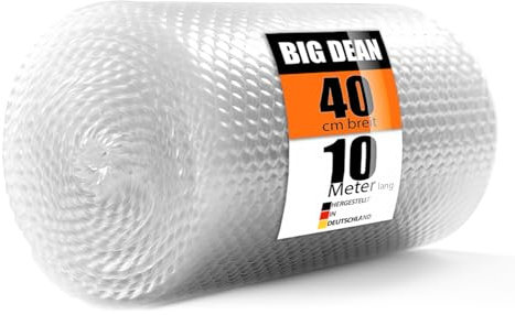 BigDean Premium Luftpolsterfolie Rolle 80 my 3-lagig 10m x 0,40m ideal als Verpackungsmaterial – extra starke & robuste Noppenfolie – Bubble Wrap Made in Germany