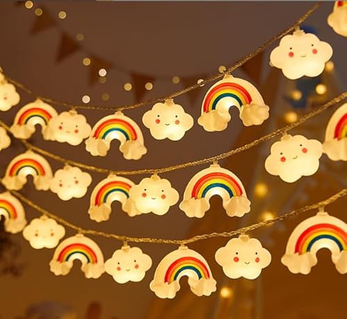 cailiya Guirlande Lumineuse à LED,avec 20 LED,3M,Forme Étoile Forme Arc-en-Ciel,à Piles,pour Noël,Chambre d'enfant,Fête, Jardin,Mariage Décoration (Blanc chaud)