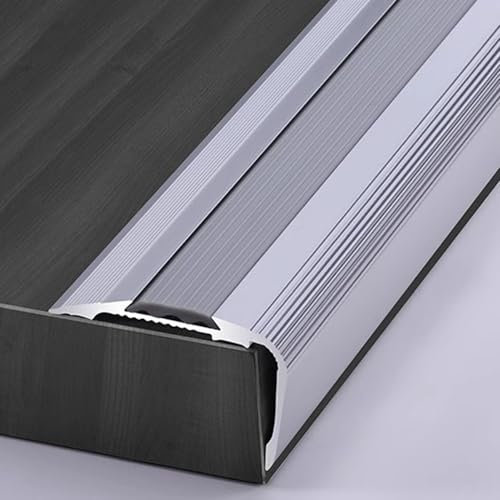 WhamtL Stair Nosing Aluminum Stair Nosing with Rubber Anti-slip Strips, Waterproof Step Nose Guard Molding Strips, Heavy Duty Stair Edge Protector Stair Edge Trim(Gray,W52mm(2) L0.9m(3FT))