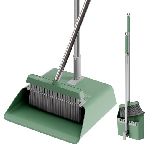 JOYMOOP Besen- und Kehrschaufel-Set mit 142,2 cm langem Griff, aufrechter Standbesen mit integrierten Kammzähnen, Winkelbesen für Zuhause, Küche, Büro, Lobby, Tierhaare und Hartholzböden