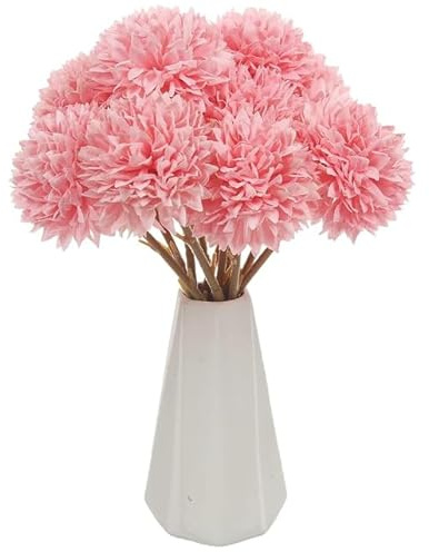 JOZMMZEOOA 12 Pcs Artificial Chrysanthemum Ball Flowers Artificial Hydrangea Bouquets Decorative Faux Ball Flowers Real Touch for Indoor Floral Arrangement Home Decoration (Pink)