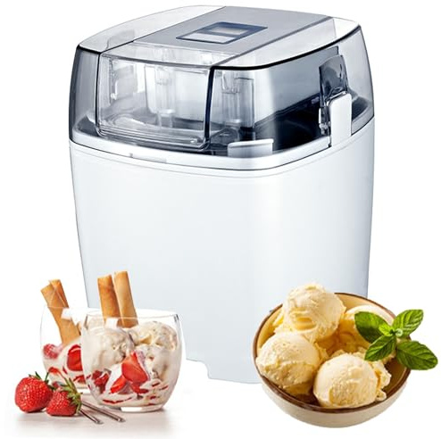 WuDLi Ice Cream Maker, 1.5L Dessert Maker, Frozen Yoghurt Maker, 15 Minute Quick Make, One Touch Adjustment, Quickly Make Ice Cream, Sorbet and Yoghurt