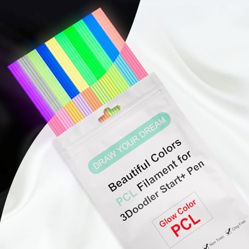 Kretrum Glow in The Dark 3D Doodler Pen Refills for 3Doodler Start+ 3D Pen 2.5mm PCL Filament Refills Packs 10 Colors Glow Filament Each Color 10 pcs Total 100 pcs Only Fit for 3Doodler Start Pen