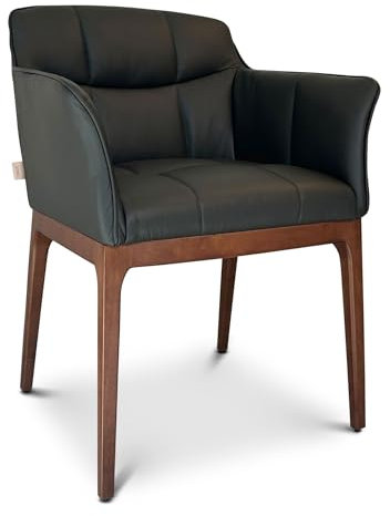 SIX Echtleder Esszimmerstuhl Armlehnenstuhl - Zeta - Design ideal für Esszimmer, Küche & Wohnzimmer - Fertig montiert, bis 150 kg - Gastronomie-Qualität (Braun Nussbaum)