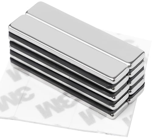Pilikoll 10 Pcs 50*10*3mm Strong Neodymium Bar Magnets with Double-Sided Adhesive Refrigerator Magnetic Strips Rare-Earth Metal Neodymium Magnet for Whiteboard,Project,Fridge,Crafts,Noticeboard,DIY