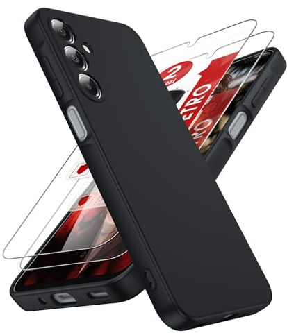 LeYi Funda para Samsung Galaxy A16/A 16 4G/5G, Ultra Slim Carcasa con 2pcs Cristal Templado, Silicona Liquida Capa Suave Movil Protector Case Forro Microfibra Antiarañazos Cover, Negro