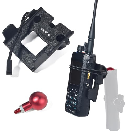 TWAYRDIO Handheld Radio Holder Walkie-talkie Belt Clip Hanger with Aluminium 1 Ball Adapter Compatible with RAM Mounts 1 Inch Ball Mount and Socket Arm, for HT Ham Radios Scanners Mics