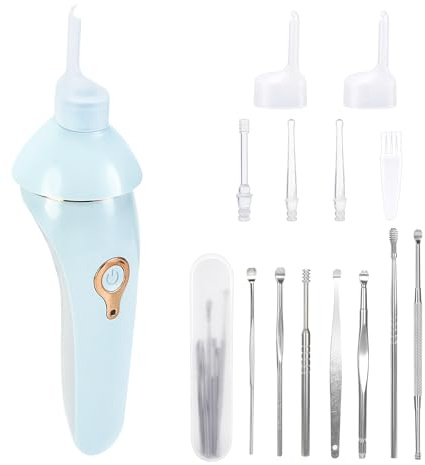 Pavlleen Aspirador de Oídos Eléctrico con luz LED,indoloro y eficaz,limpiador de oídos silencioso,seguro y suave,limpiador de oídos eléctrico para adultos y niños,azul