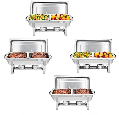 Edelstahl Doppelkammer Rechteckiger Speisewärmer - Isolierte Tragbare Catering Buffet Speisewärmeplatten Stapelbares Heißes Speise-Display, 4 Stück