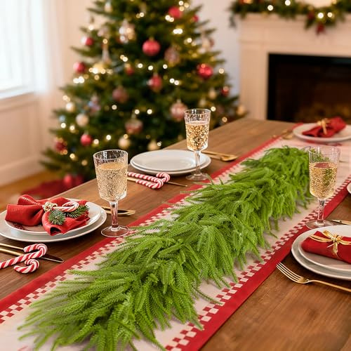 6FT Christmas PE Norfolk Pine Garland, Realistic Artificial Pine Greenery Garlands, Natural Touch Decoration, Christmas Garland for Mantle, Stairs, Tables, Windows, Indoors & Outdoors (2 PCS)