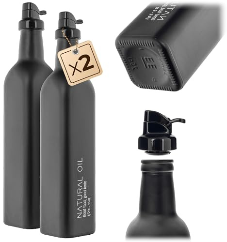 KADAX Bottiglia di vetro per aceto, bottiglia di olio da riempire, caraffa olio in vetro resistente, bottiglia di olio d'oliva, bottiglia decorativa per la cucina, dispenser di aceto (nero, 500 ml, 2