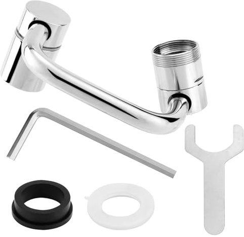 Rotating Faucet Aerator with Adapter Kit, 1080-1440° Rotatable U Shaped Tap Extension Swivel Spout Extender Universal for Kitchen & Bathroom Sink (2 Modes, Includes Wrenches & Washers)