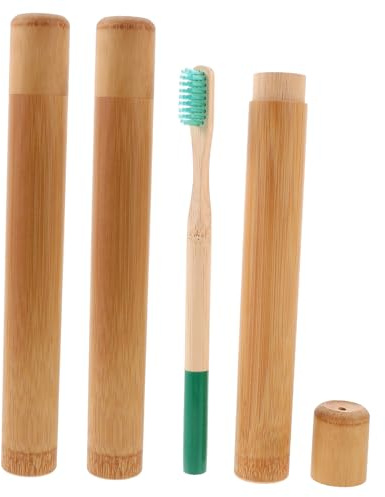 LRXIYODE Nachhaltige Einweg Zahnbürsten mit Griff und Etui aus Holz Sanfte Borsten für empfindliches Zahnfleisch Biologisch abbaubar Praktische Reise Dentalbürste Farben Zufällige Farbe