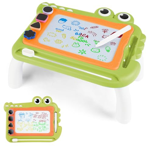 OFFCUP Magnetische Maltafel Kinder Zaubertafel ab 3 Jahr Bunt Magnetische Zeichenbrett Lernspielzeug mit Stempel Spielzeug Geschenk für Kinder ab 3 Jahre Mädchen Jungen - Grün Krokodil