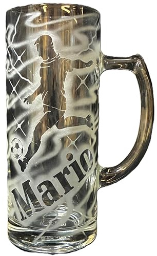 Bierkrug 0,3 l mit Gravur Fußball Fußballer Logo und Name personalisiert Glas Krug Bierglas Bierseidel Glaskrug individuell Geschenk Ballsport