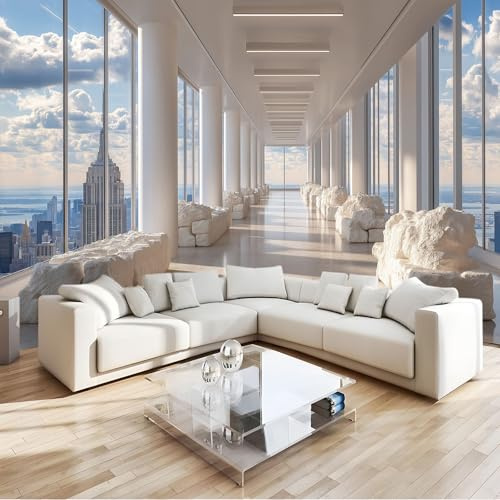 Gris Papel Pintado Estilo Art Déco 200 X 140 Cm Ciudad Arquitectura Nube Fotomurale 3D, Fotomurales Pared Tejido No Tejido Murales Fotográfico - Moderno Decoración De Paredes