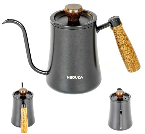 NEOUZA 500 ml svanhalskedel, spishällssäker kedel i 304 rostfritt stål för pour over-kaffe och te, precisionspip och trähandtag